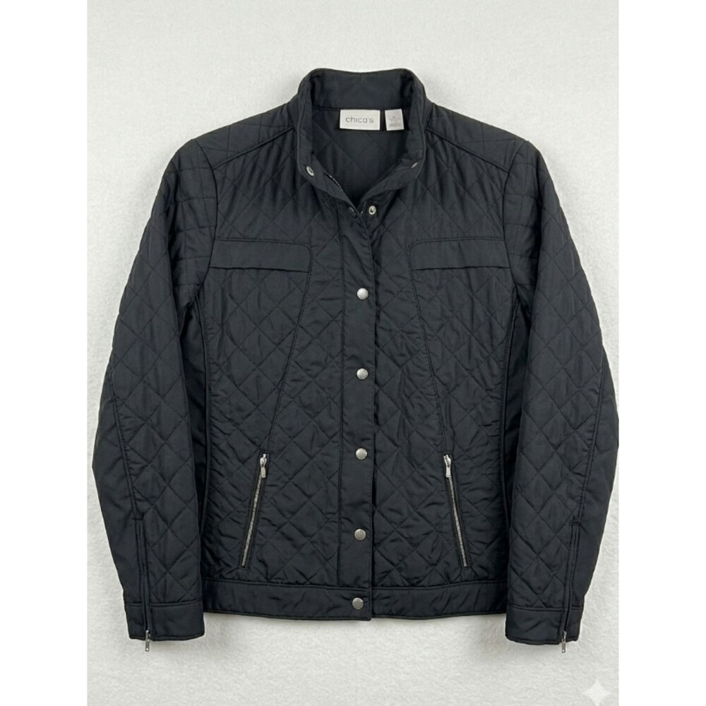 Chicos Black Size 1 Quilted Lightweight Puffer Jacket Womens